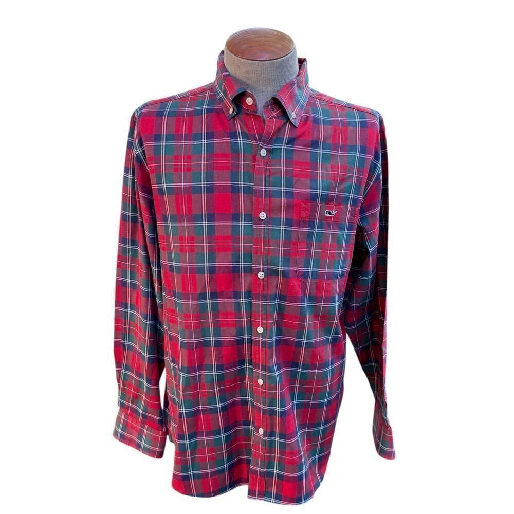 Vineyard Vines Classic Fit Tucker Shirt Sz. L Red/Green/Blue Plaid Whale